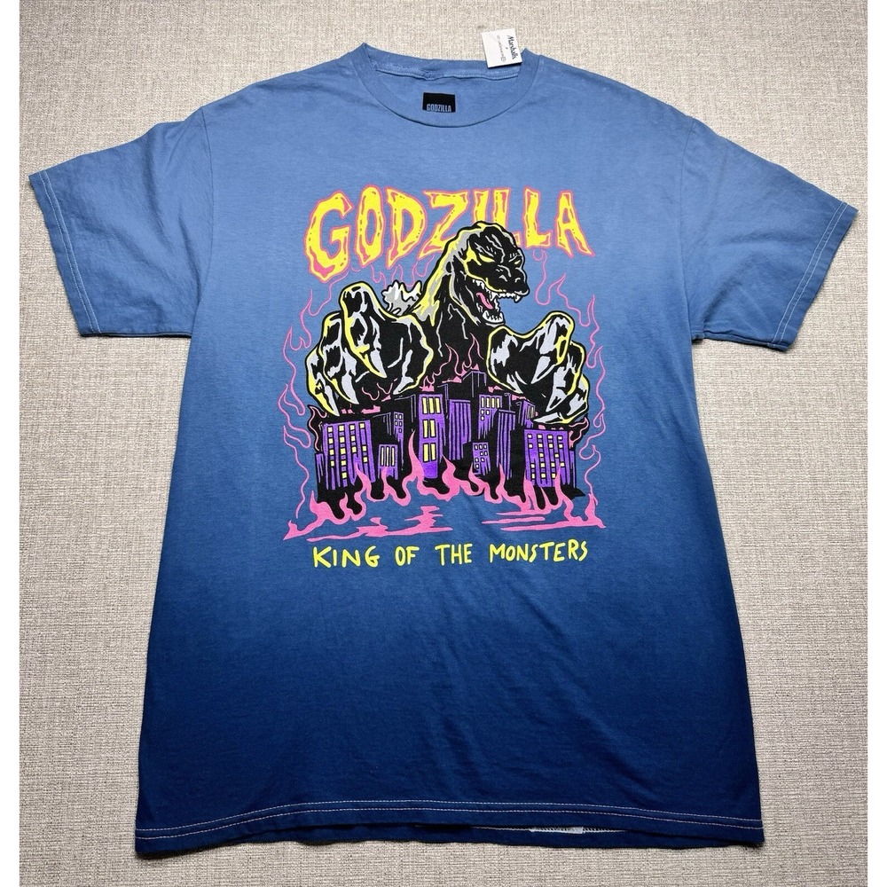 Godzilla King of the Monsters Graphic T-Shirt Blue Fade Tee Men's Medium